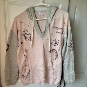 Johnny Was Pink and Gray V-Neck Sweater